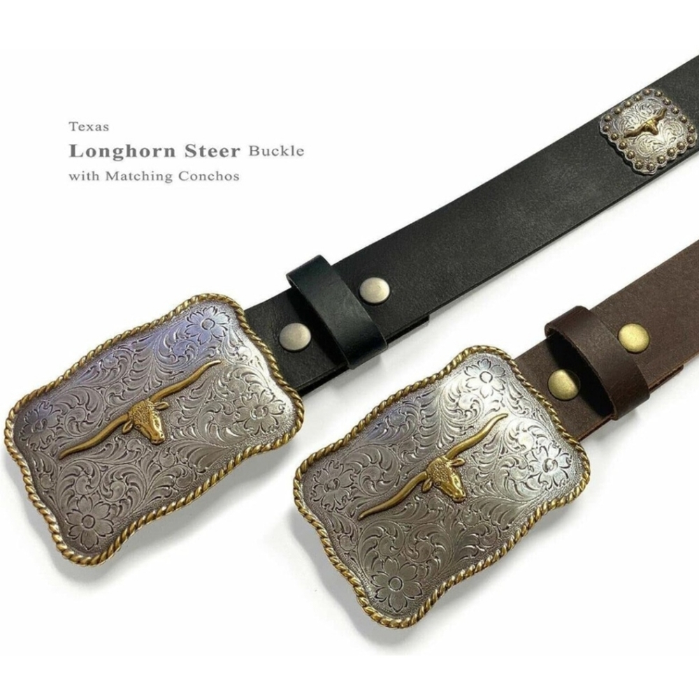 New Leather longhorn steer belt buckle and concho belt. MESSAGE ME WITH COLO…